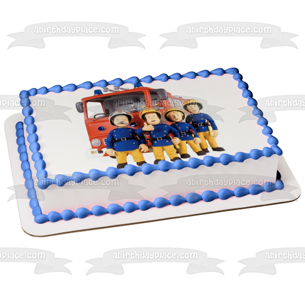 Fireman Sam Co-Workers Fire Truck Edible Cake Topper Image ABPID12072