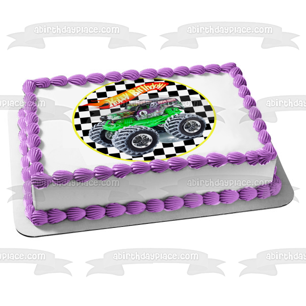 Hot Wheels Feliz cumpleaños Grave Digger Decoración comestible para tarta Imagen ABPID12114 