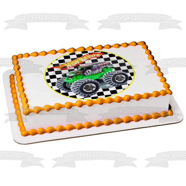 Hot Wheels Feliz cumpleaños Grave Digger Decoración comestible para tarta Imagen ABPID12114 