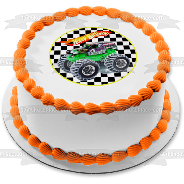 Hot Wheels Feliz cumpleaños Grave Digger Decoración comestible para tarta Imagen ABPID12114 