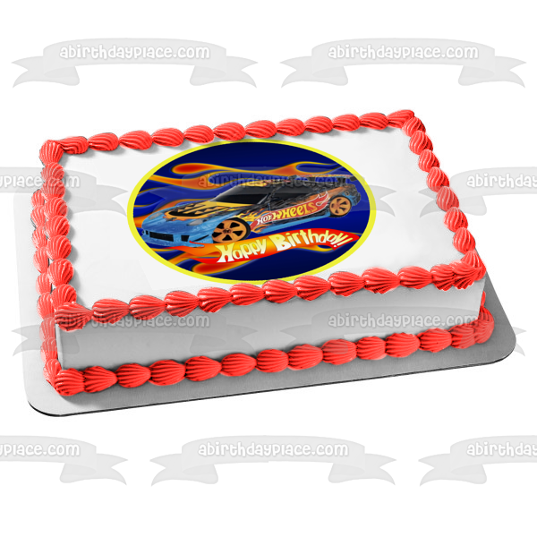 Hot Wheels Feliz Cumpleaños Coche de Carreras Azul Imagen comestible para decoración de tarta ABPID12125 