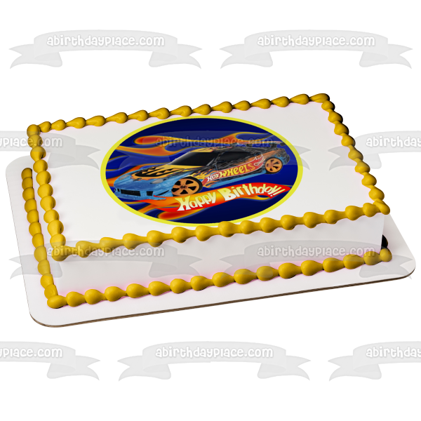 Hot Wheels Feliz Cumpleaños Coche de Carreras Azul Imagen comestible para decoración de tarta ABPID12125 