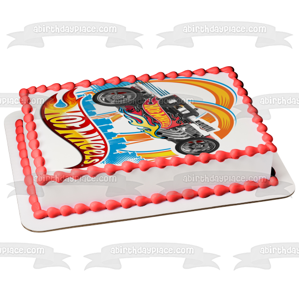 Mattel Hot Wheels Black and Silver Race Car Edible Cake Topper Image ABPID12144