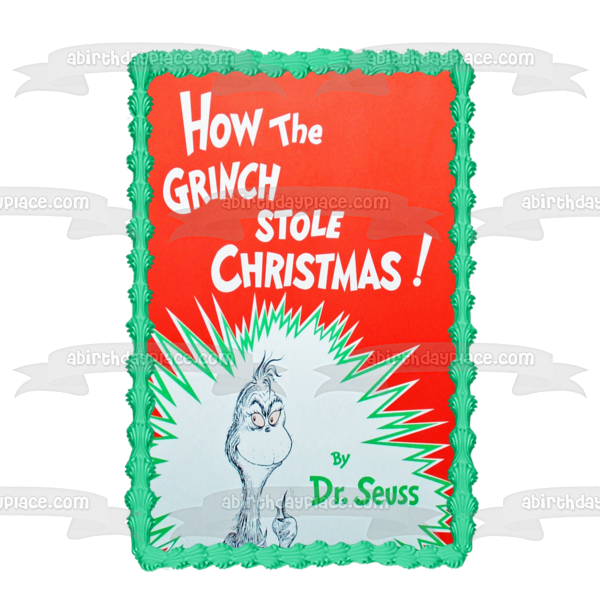 Dr. Seuss How the Grinch Stole Christmas Book Cover Edible Cake Topper Image ABPID11889