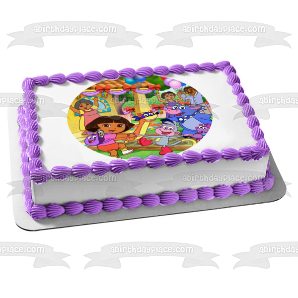 Dora the Explorer Boots Swiper Backpack Tico Benny Balloons Edible Cake Topper Image ABPID12179