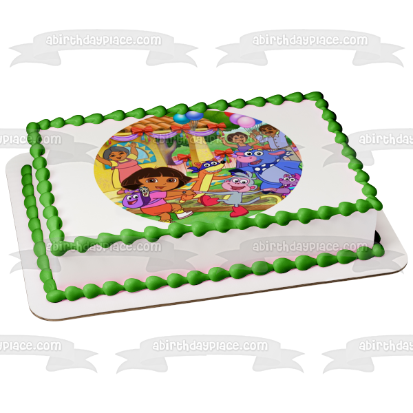 Dora the Explorer Boots Swiper Backpack Tico Benny Balloons Edible Cake Topper Image ABPID12179