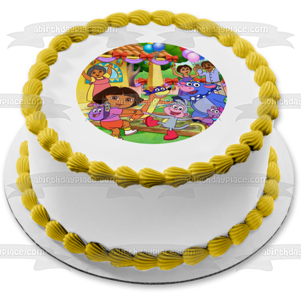 Dora the Explorer Boots Swiper Backpack Tico Benny Balloons Edible Cake Topper Image ABPID12179