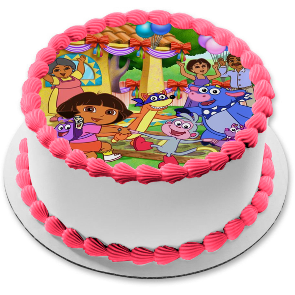 Dora the Explorer Boots Swiper Backpack Tico Benny Balloons Edible Cake Topper Image ABPID12179