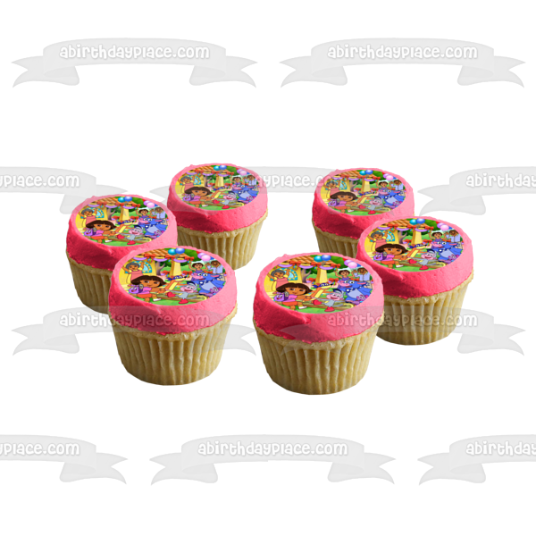 Dora the Explorer Boots Swiper Backpack Tico Benny Balloons Edible Cake Topper Image ABPID12179