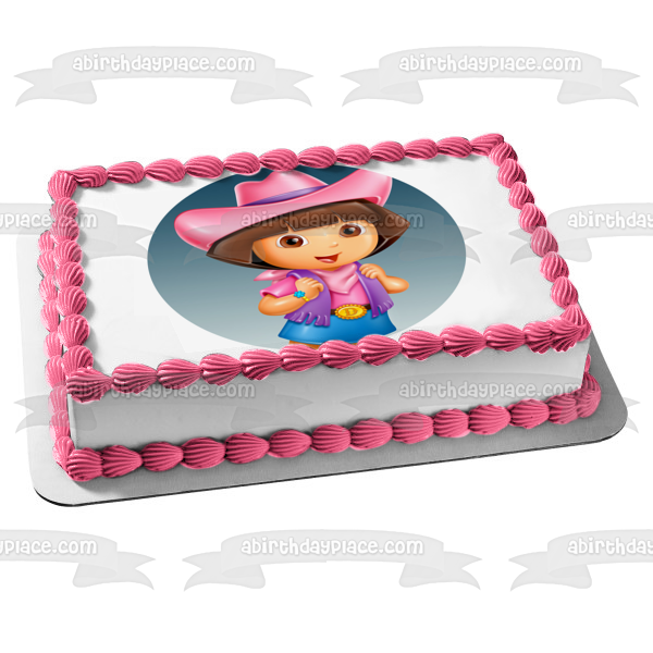 Dora la Exploradora Mochila Sombrero de Vaquera y Cinturón Adorno comestible para tarta Imagen ABPID12190 