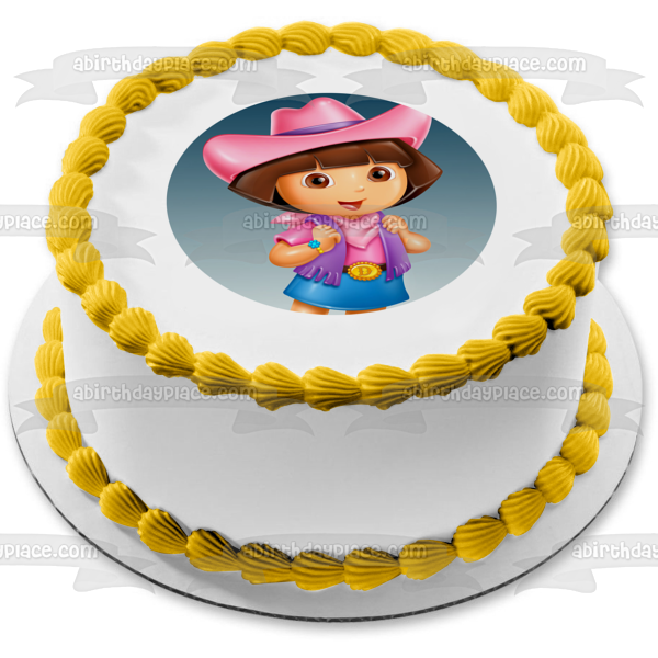 Dora la Exploradora Mochila Sombrero de Vaquera y Cinturón Adorno comestible para tarta Imagen ABPID12190 