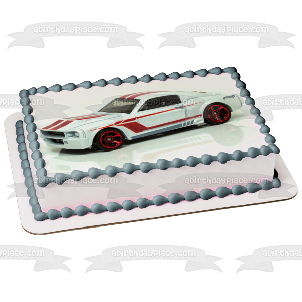 Custom Race Car White and Red Edible Cake Topper Image ABPID12383