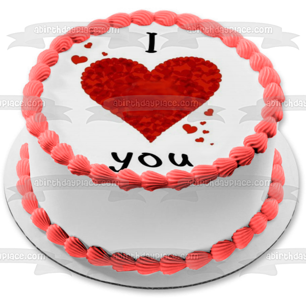 I Love You Red Heart Edible Cake Topper Image ABPID12622