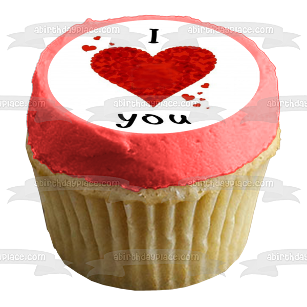 I Love You Red Heart Edible Cake Topper Image ABPID12622