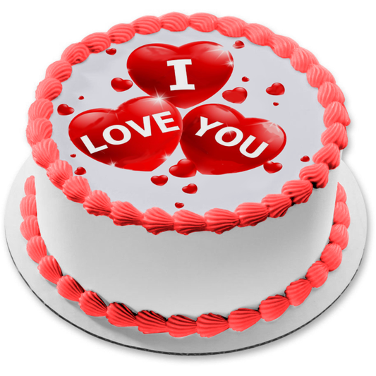 Imagen comestible para decoración de tarta con globos de corazón rojo Te Amo ABPID12628 