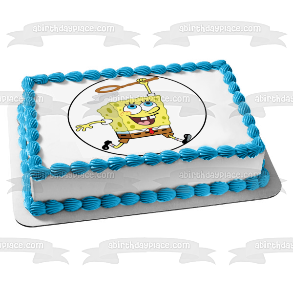 SpongeBob SquarePants Catching Jellyfish Edible Cake Topper Image ABPID12427