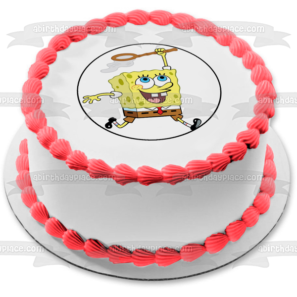 SpongeBob SquarePants Catching Jellyfish Edible Cake Topper Image ABPID12427