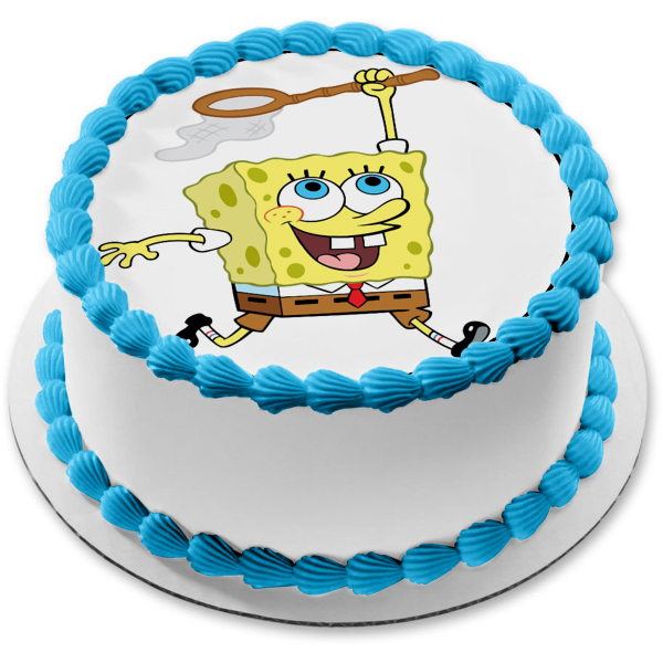 SpongeBob SquarePants Catching Jellyfish Edible Cake Topper Image ABPID12427