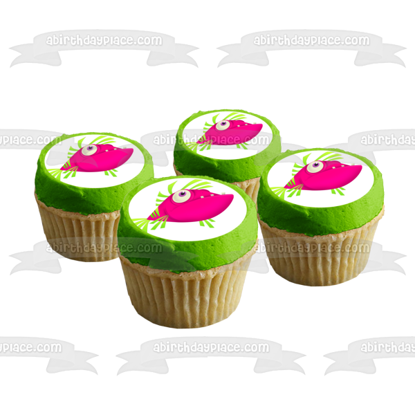 Adorno comestible para tarta con pez tropical rosa y verde de dibujos animados, imagen ABPID12656 