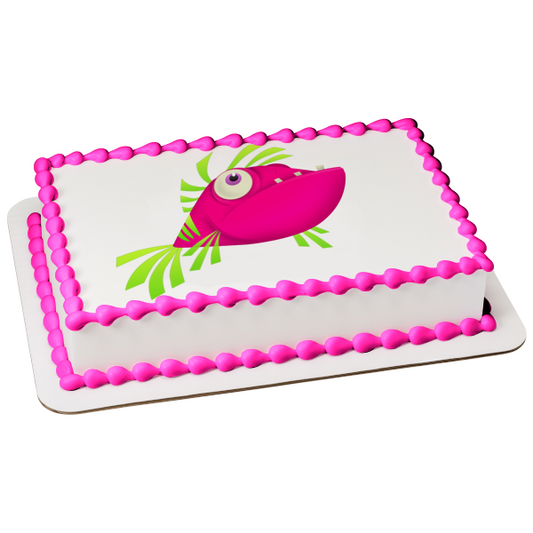 Adorno comestible para tarta con pez tropical rosa y verde de dibujos animados, imagen ABPID12656 