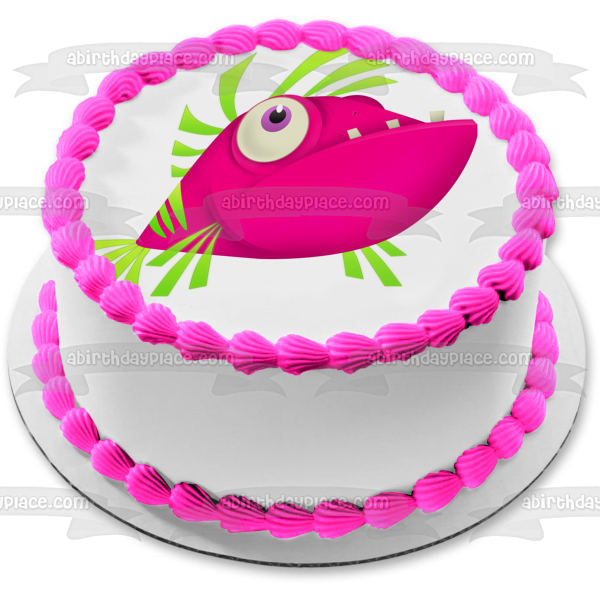 Adorno comestible para tarta con pez tropical rosa y verde de dibujos animados, imagen ABPID12656 