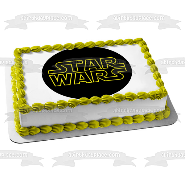 Imagen comestible para decoración de tarta con el logotipo de Star Wars, fondo negro, ABPID12455 