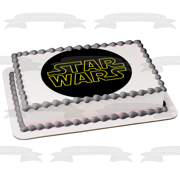 Imagen comestible para decoración de tarta con el logotipo de Star Wars, fondo negro, ABPID12455 