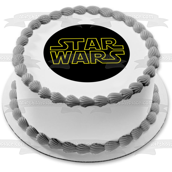 Imagen comestible para decoración de tarta con el logotipo de Star Wars, fondo negro, ABPID12455 