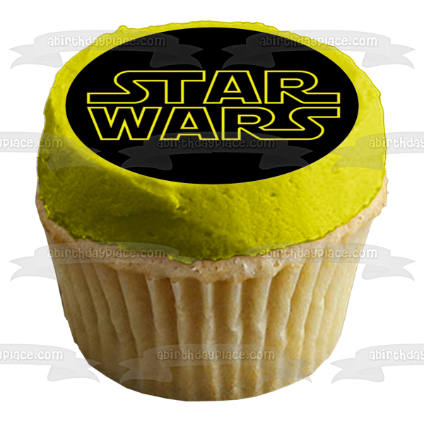 Imagen comestible para decoración de tarta con el logotipo de Star Wars, fondo negro, ABPID12455 