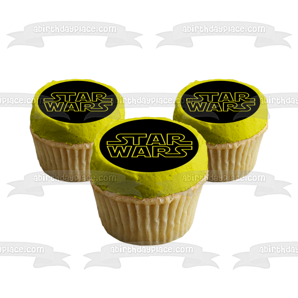 Imagen comestible para decoración de tarta con el logotipo de Star Wars, fondo negro, ABPID12455 