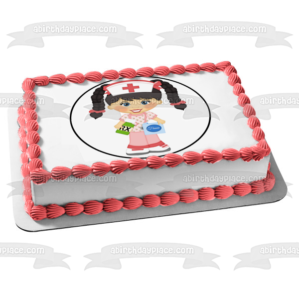 Cartoon Nurse Tissues Stethoscope Prescription Bottle Edible Cake Topper Image ABPID12465