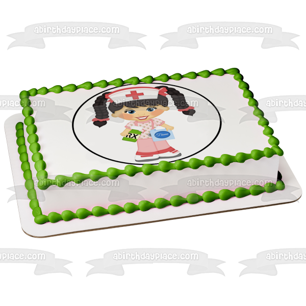 Cartoon Nurse Tissues Stethoscope Prescription Bottle Edible Cake Topper Image ABPID12465