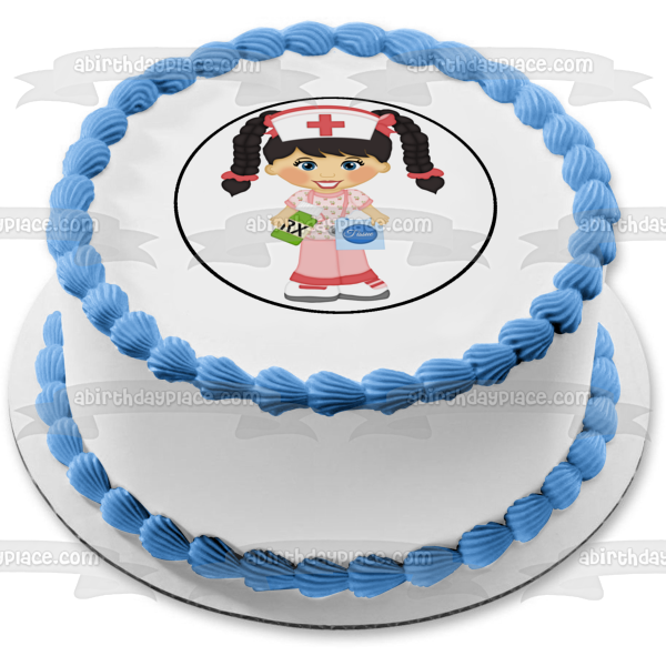 Cartoon Nurse Tissues Stethoscope Prescription Bottle Edible Cake Topper Image ABPID12465