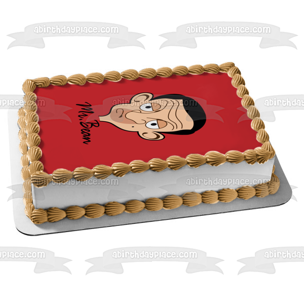 Mr. Bean Cartoon Face Red Background Edible Cake Topper Image ABPID12975