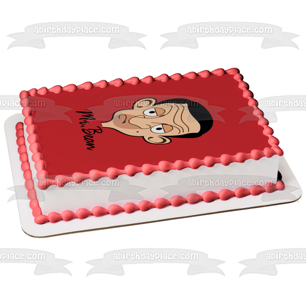 Mr. Bean Cartoon Face Red Background Edible Cake Topper Image ABPID12975