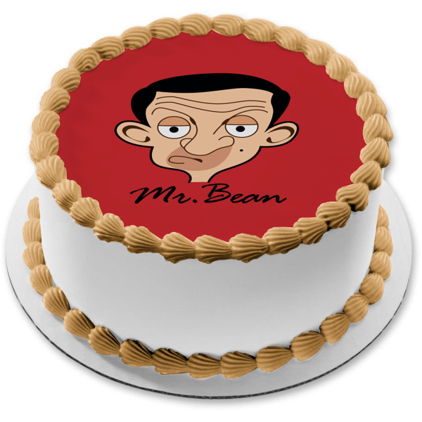 Mr. Bean Cartoon Face Red Background Edible Cake Topper Image ABPID12975