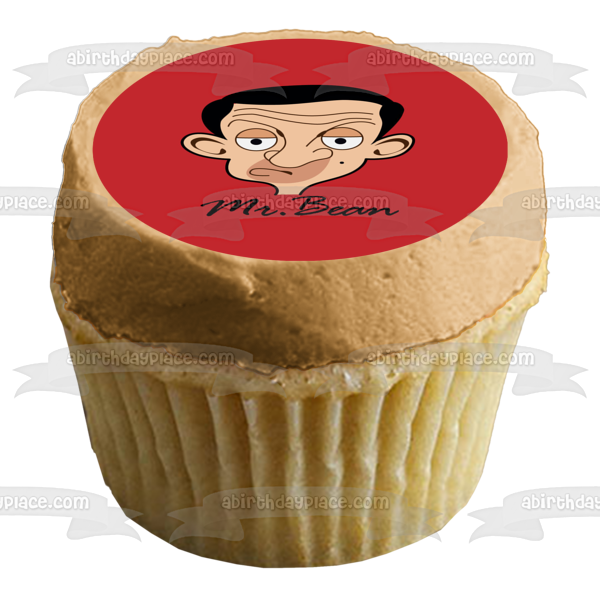 Mr. Bean Cartoon Face Red Background Edible Cake Topper Image ABPID12975