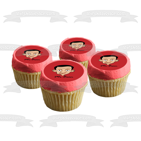 Mr. Bean Cartoon Face Red Background Edible Cake Topper Image ABPID12975