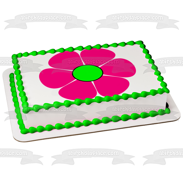 Adorno comestible para tarta con flor de dibujos animados rosa y verde, imagen ABPID12986 