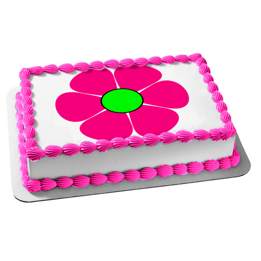 Adorno comestible para tarta con flor de dibujos animados rosa y verde, imagen ABPID12986 