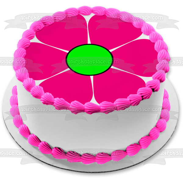 Adorno comestible para tarta con flor de dibujos animados rosa y verde, imagen ABPID12986 