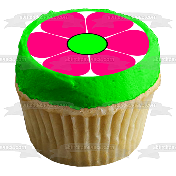 Adorno comestible para tarta con flor de dibujos animados rosa y verde, imagen ABPID12986 