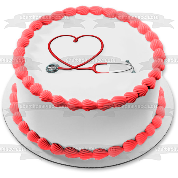 Doctor Red Heart Shape Stethoscope Edible Cake Topper Image ABPID12995