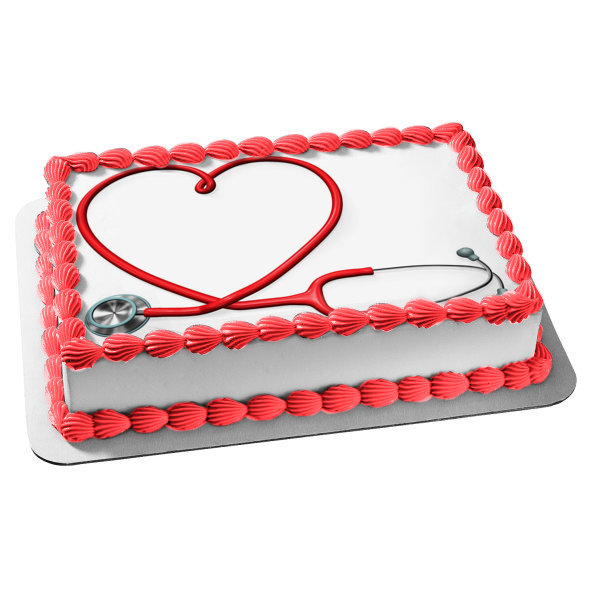 Doctor Red Heart Shape Stethoscope Edible Cake Topper Image ABPID12995