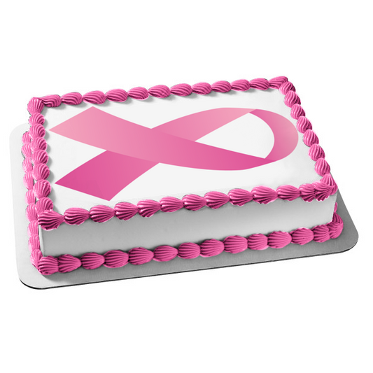 Breast Cancer Awareness Pink Ribbon Edible Cake Topper Image ABPID12996