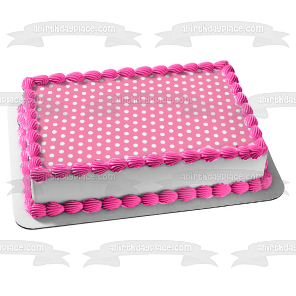 Imagen de decoración comestible para tarta inclinada con lunares blancos y rosas ABPID13002 