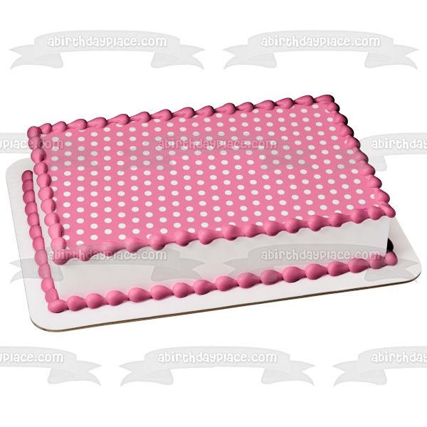 Imagen de decoración comestible para tarta inclinada con lunares blancos y rosas ABPID13002 