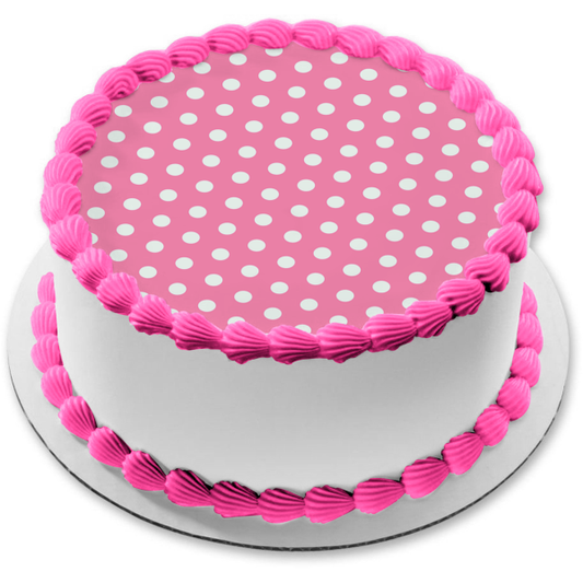 Imagen de decoración comestible para tarta inclinada con lunares blancos y rosas ABPID13002 