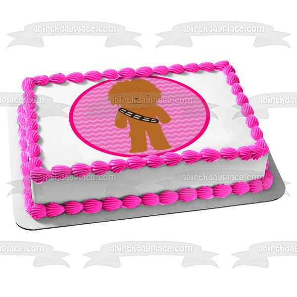 Star Wars Cartoon Chewbaca Pink Background Edible Cake Topper Image ABPID12711