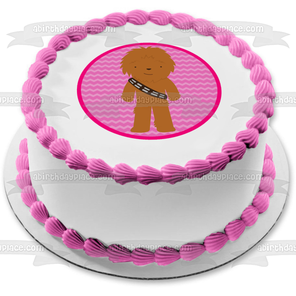 Star Wars Cartoon Chewbaca Pink Background Edible Cake Topper Image ABPID12711